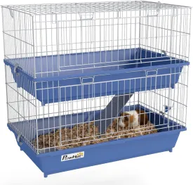 PawHut 2-Tier Guinea Pig Cage, Ferret Cage, Chinchilla Cage, Small Animal Cage Indoor with Dish and Bottle, 2 Doors, Deep Bottoms, Ramp, 28", Blue