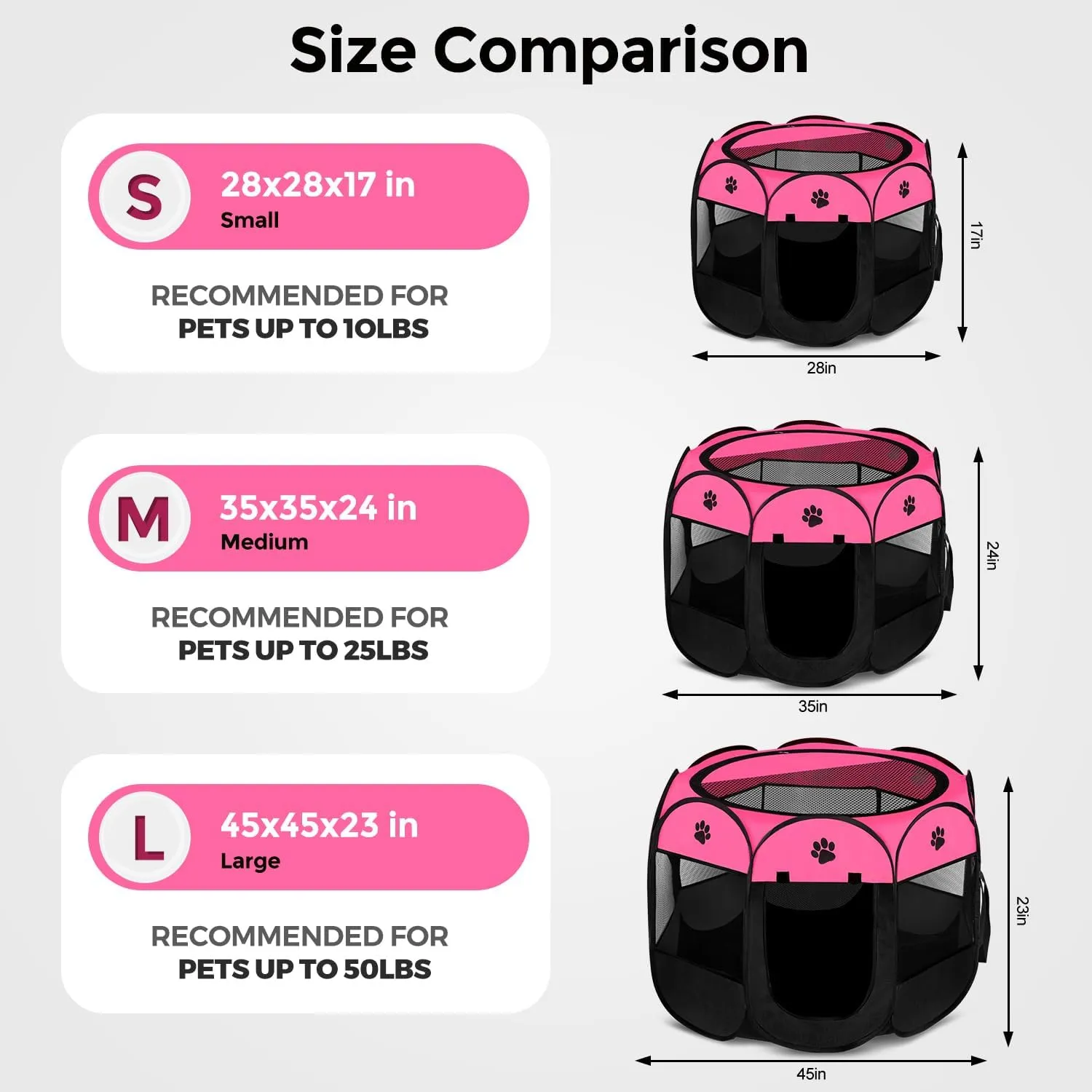 Pet Dog Puppy Playpen Dog Cat Tent Crates, Foldable Exercise Kennel Portable Playpen for Small Medium Dogs/Cats/Rabbits, Indoor Outdoor Travel Camping Use with Removable Zipper Top