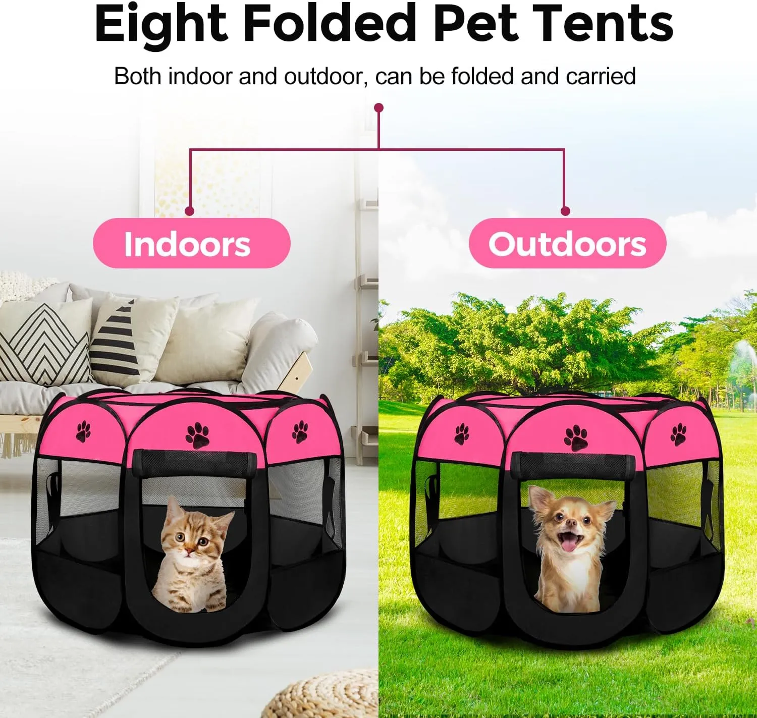 Pet Dog Puppy Playpen Dog Cat Tent Crates, Foldable Exercise Kennel Portable Playpen for Small Medium Dogs/Cats/Rabbits, Indoor Outdoor Travel Camping Use with Removable Zipper Top