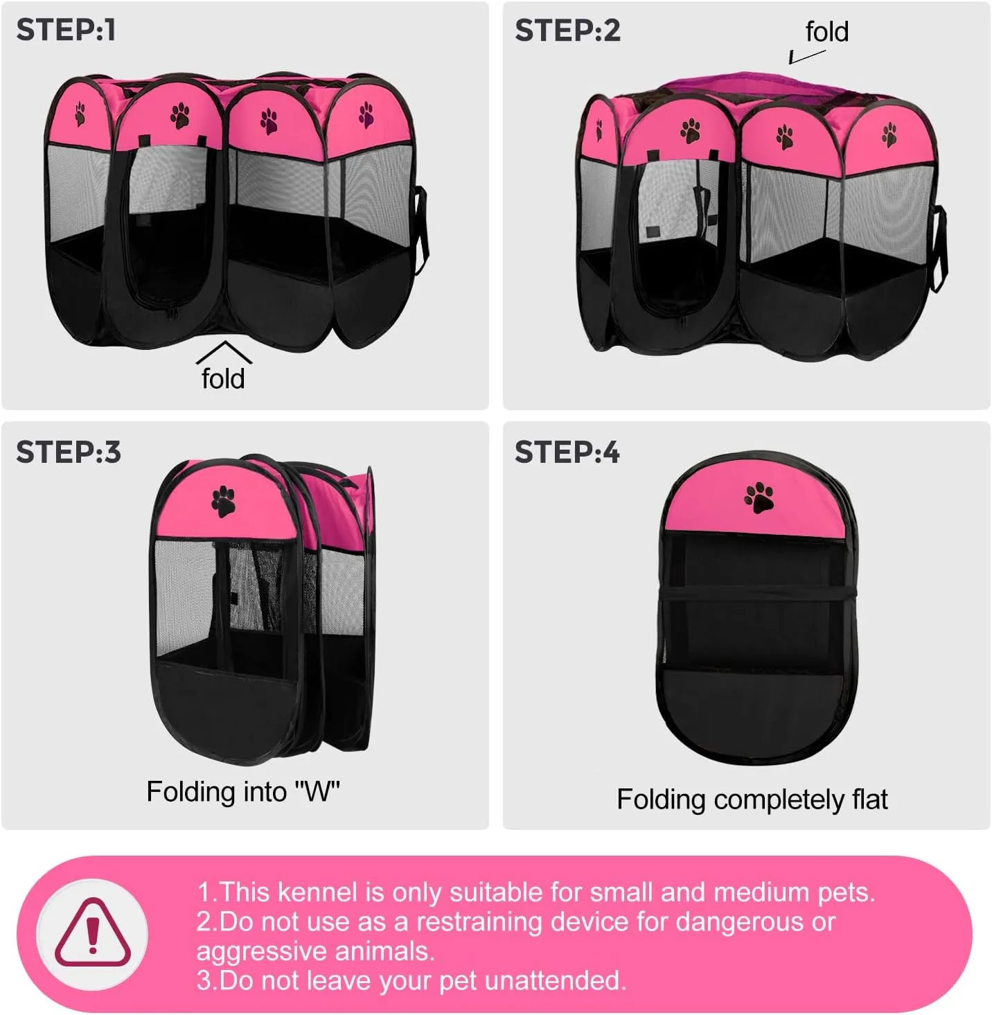 Pet Dog Puppy Playpen Dog Cat Tent Crates, Foldable Exercise Kennel Portable Playpen for Small Medium Dogs/Cats/Rabbits, Indoor Outdoor Travel Camping Use with Removable Zipper Top