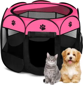 Pet Dog Puppy Playpen Dog Cat Tent Crates, Foldable Exercise Kennel Portable Playpen for Small Medium Dogs/Cats/Rabbits, Indoor Outdoor Travel Camping Use with Removable Zipper Top