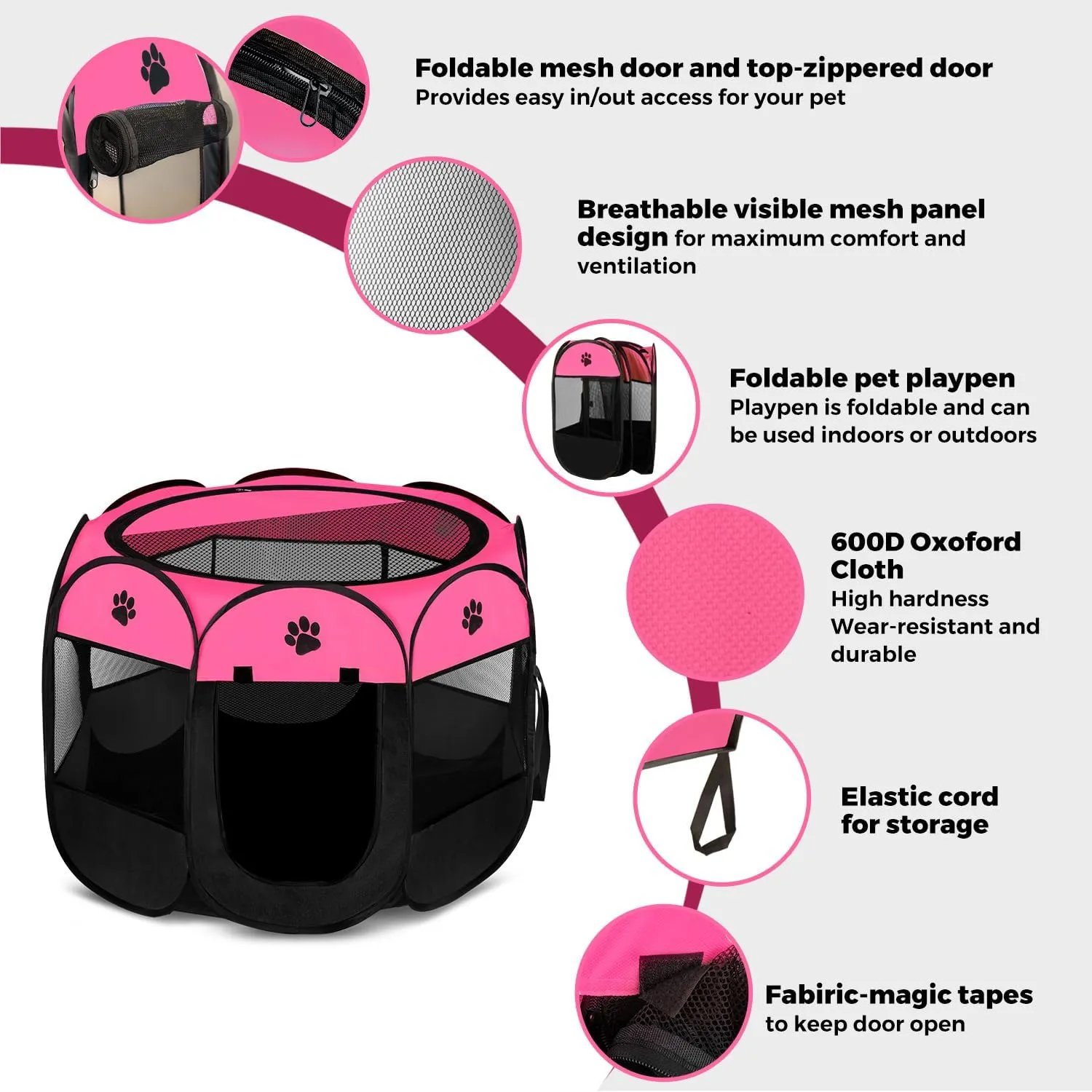 Pet Dog Puppy Playpen Dog Cat Tent Crates, Foldable Exercise Kennel Portable Playpen for Small Medium Dogs/Cats/Rabbits, Indoor Outdoor Travel Camping Use with Removable Zipper Top