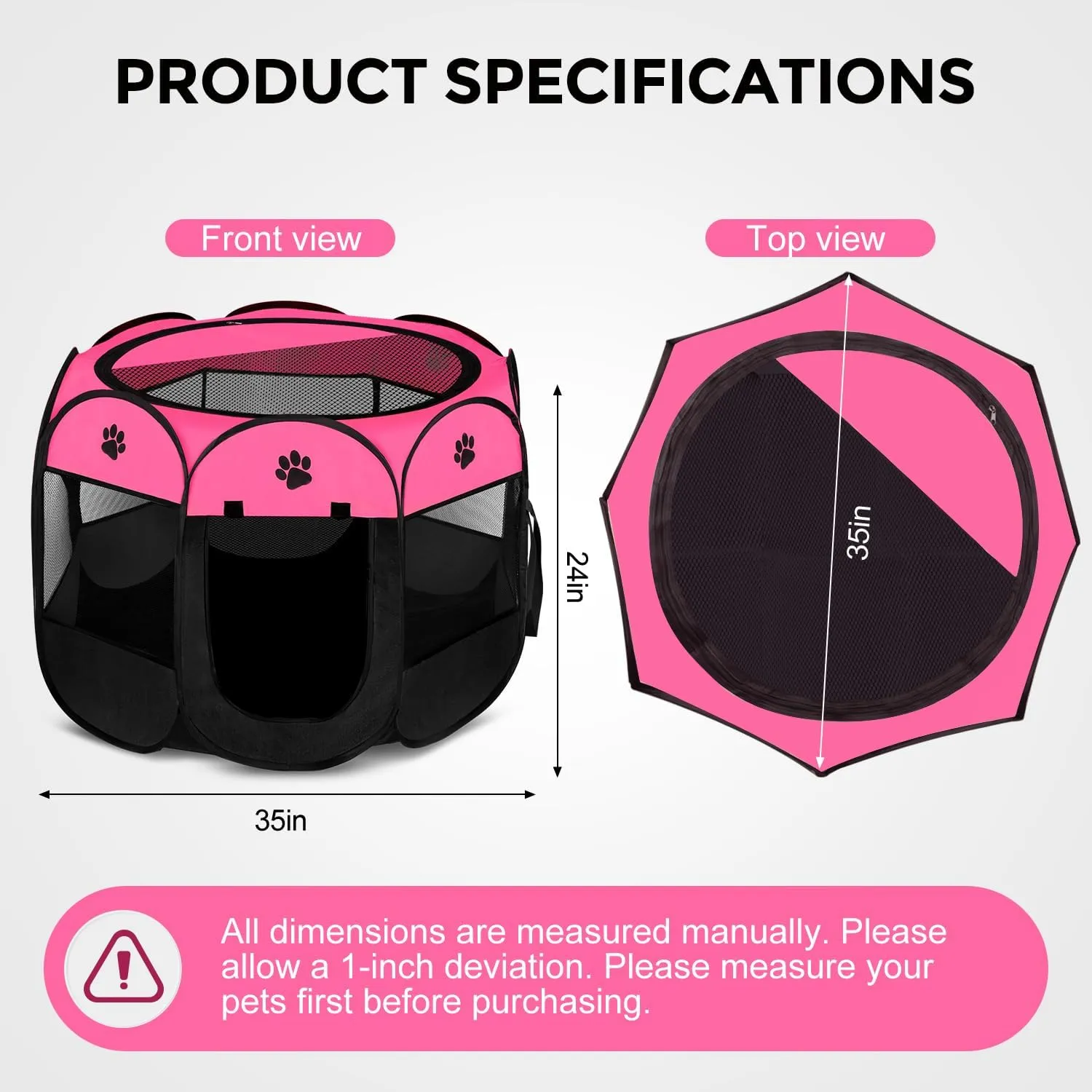 Pet Dog Puppy Playpen Dog Cat Tent Crates, Foldable Exercise Kennel Portable Playpen for Small Medium Dogs/Cats/Rabbits, Indoor Outdoor Travel Camping Use with Removable Zipper Top