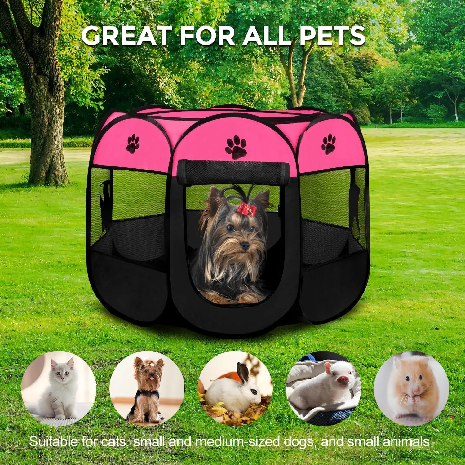 Pet Dog Puppy Playpen Dog Cat Tent Crates, Foldable Exercise Kennel Portable Playpen for Small Medium Dogs/Cats/Rabbits, Indoor Outdoor Travel Camping Use with Removable Zipper Top