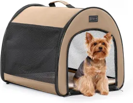 PETSFIT Portable Dog Crate, Travel Dog Crate - 19 Inch Lightweight, Roomy, Easy to Set Up, Sturdy Collapsible Dog Kennel with Thick Mat, Khaki