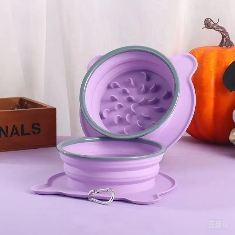 Portable Dog Bowl Collapsible, Silicone Travel Bowl for Dogs with Carabiner - Lightweight for Hiking, Camping-Purple