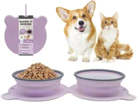 Portable Dog Bowl Collapsible, Silicone Travel Bowl for Dogs with Carabiner - Lightweight for Hiking, Camping-Purple