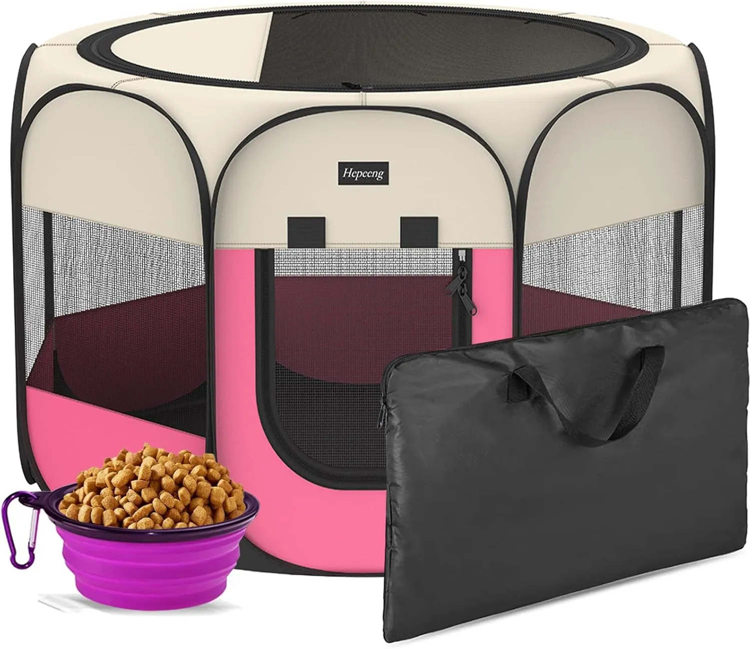 Portable Foldable Pet Dog Cat Playpen and Puppy playpen Pet Tent with Carrying Case Collapsible Travel Bowl Indoor/Outdoor Use with Water Resistant and Removable Shade Cover