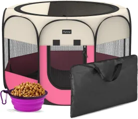 Portable Foldable Pet Dog Cat Playpen and Puppy playpen Pet Tent with Carrying Case Collapsible Travel Bowl Indoor/Outdoor Use with Water Resistant and Removable Shade Cover
