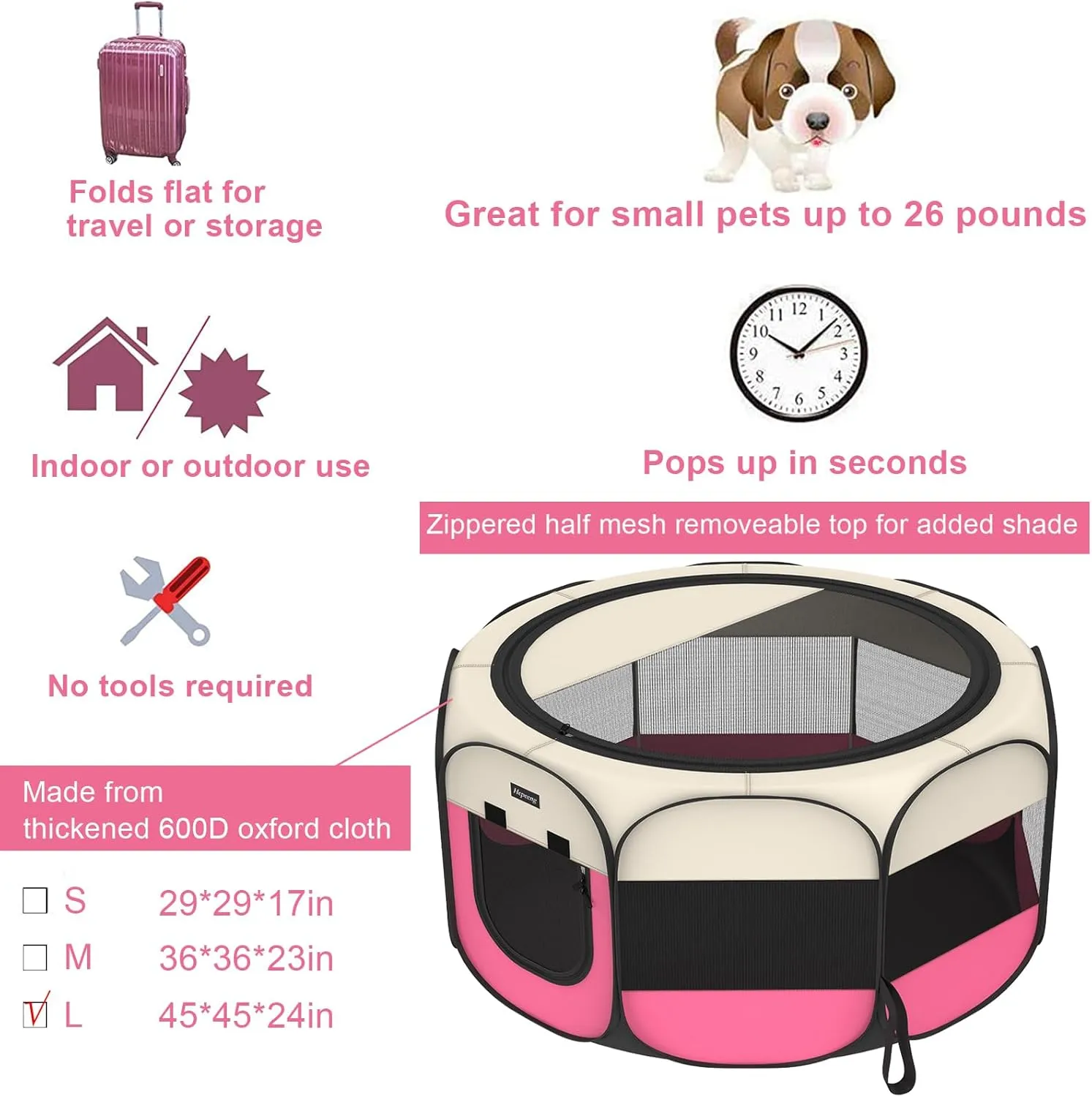 Portable Foldable Pet Dog Cat Playpen and Puppy playpen Pet Tent with Carrying Case Collapsible Travel Bowl Indoor/Outdoor Use with Water Resistant and Removable Shade Cover