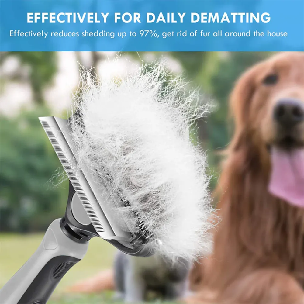 QPets 2 in 1 Deshedding and Dematting Tool for Dogs (Grey)