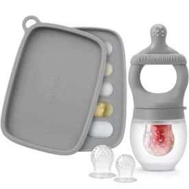 SAMiGO Baby Food Fruit Feeder and Breastmilk Popsicle Mold Set, Silicone Fruit Teether, Food Feeder Pacifier for Teething Relief, Freezer Tray, Baby Feeding Essentials, 4 Months 