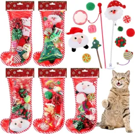 Shappy 5 Set Christmas Dog Cat Stocking Toys Interactive Pet Toys with Santa,Ball,Tree,Squeaky Tough Rope Chew Stocking Xmas Pet Set for Dog Gifts(Cat)