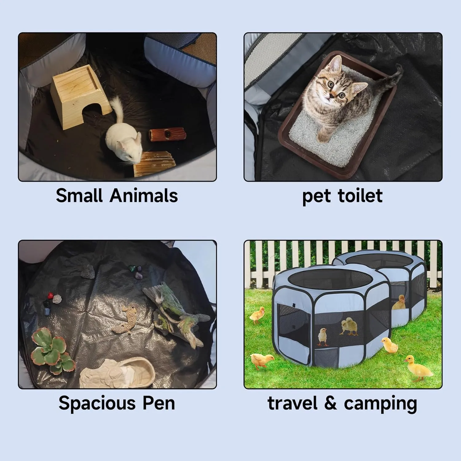 Small Animals Playpen Pop up Small Pet Cage Enclosure Hutch Kennel Tent Chick Run Brooder Box Coop Portable Foldable Outdoor Yard Fence for Kitten Ferret Puppy Guinea Pig Rabbit Hamster Chinchillas