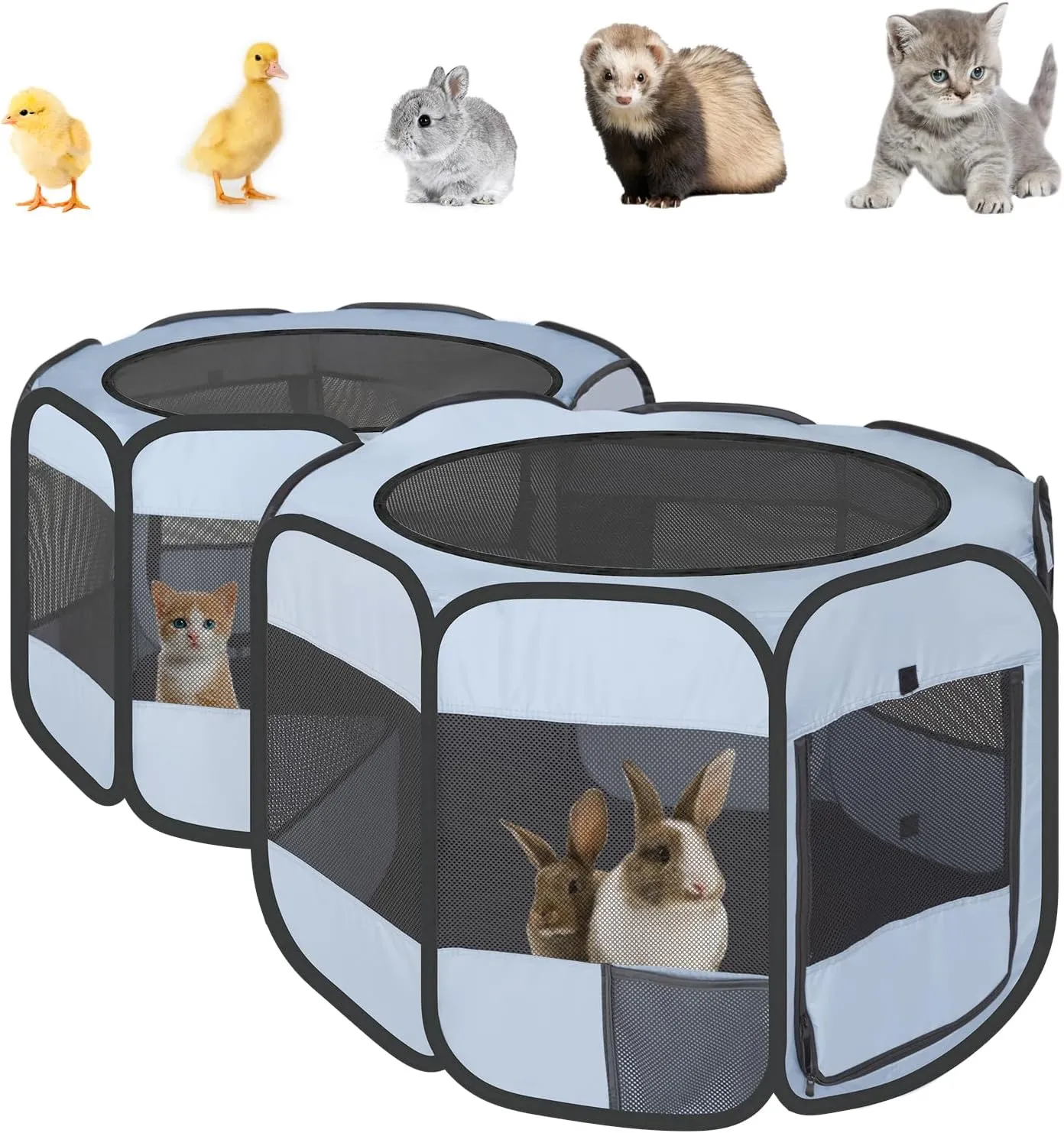 Small Animals Playpen Pop up Small Pet Cage Enclosure Hutch Kennel Tent Chick Run Brooder Box Coop Portable Foldable Outdoor Yard Fence for Kitten Ferret Puppy Guinea Pig Rabbit Hamster Chinchillas