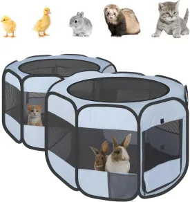 Small Animals Playpen Pop up Small Pet Cage Enclosure Hutch Kennel Tent Chick Run Brooder Box Coop Portable Foldable Outdoor Yard Fence for Kitten Ferret Puppy Guinea Pig Rabbit Hamster Chinchillas