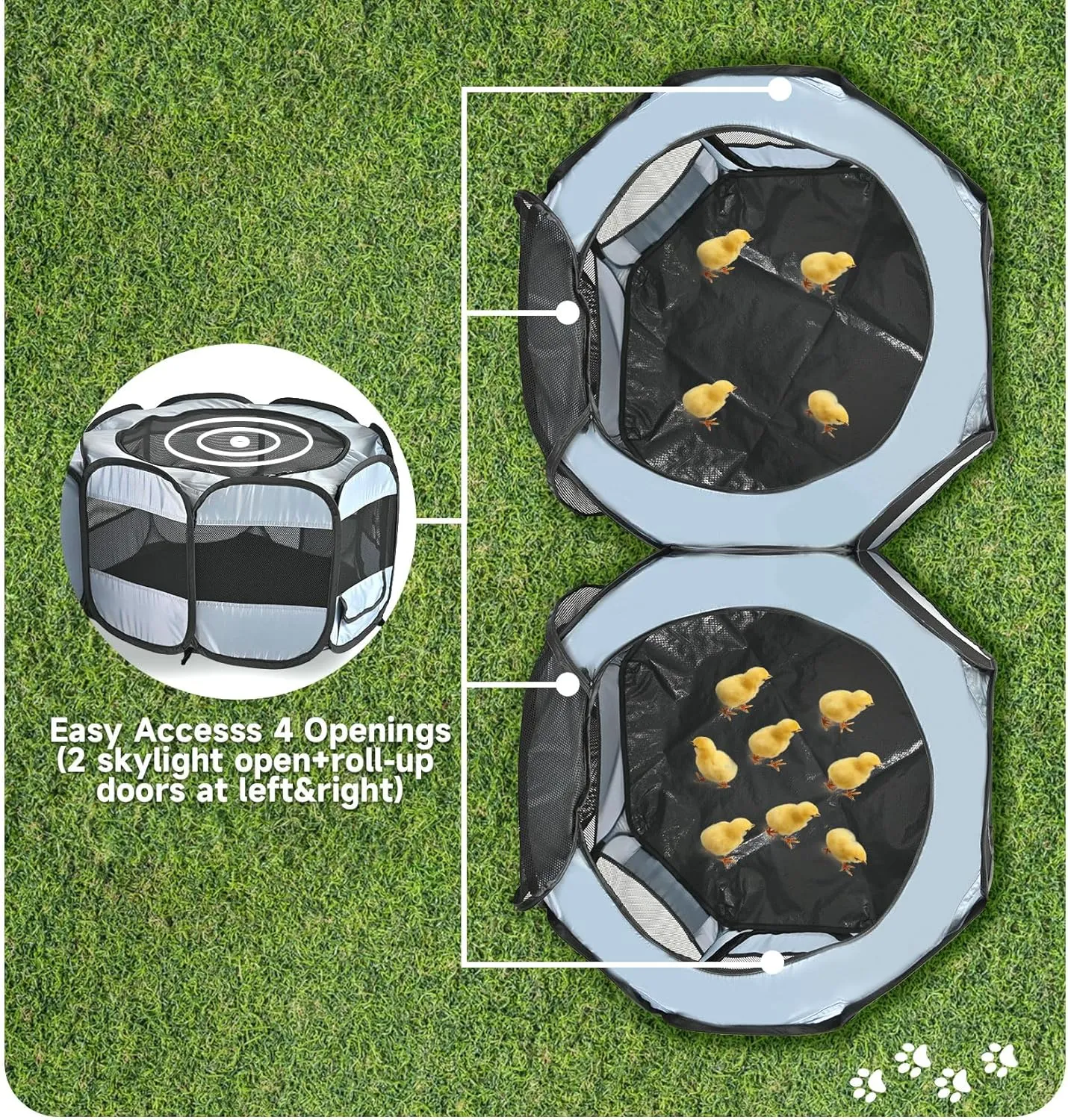 Small Animals Playpen Pop up Small Pet Cage Enclosure Hutch Kennel Tent Chick Run Brooder Box Coop Portable Foldable Outdoor Yard Fence for Kitten Ferret Puppy Guinea Pig Rabbit Hamster Chinchillas