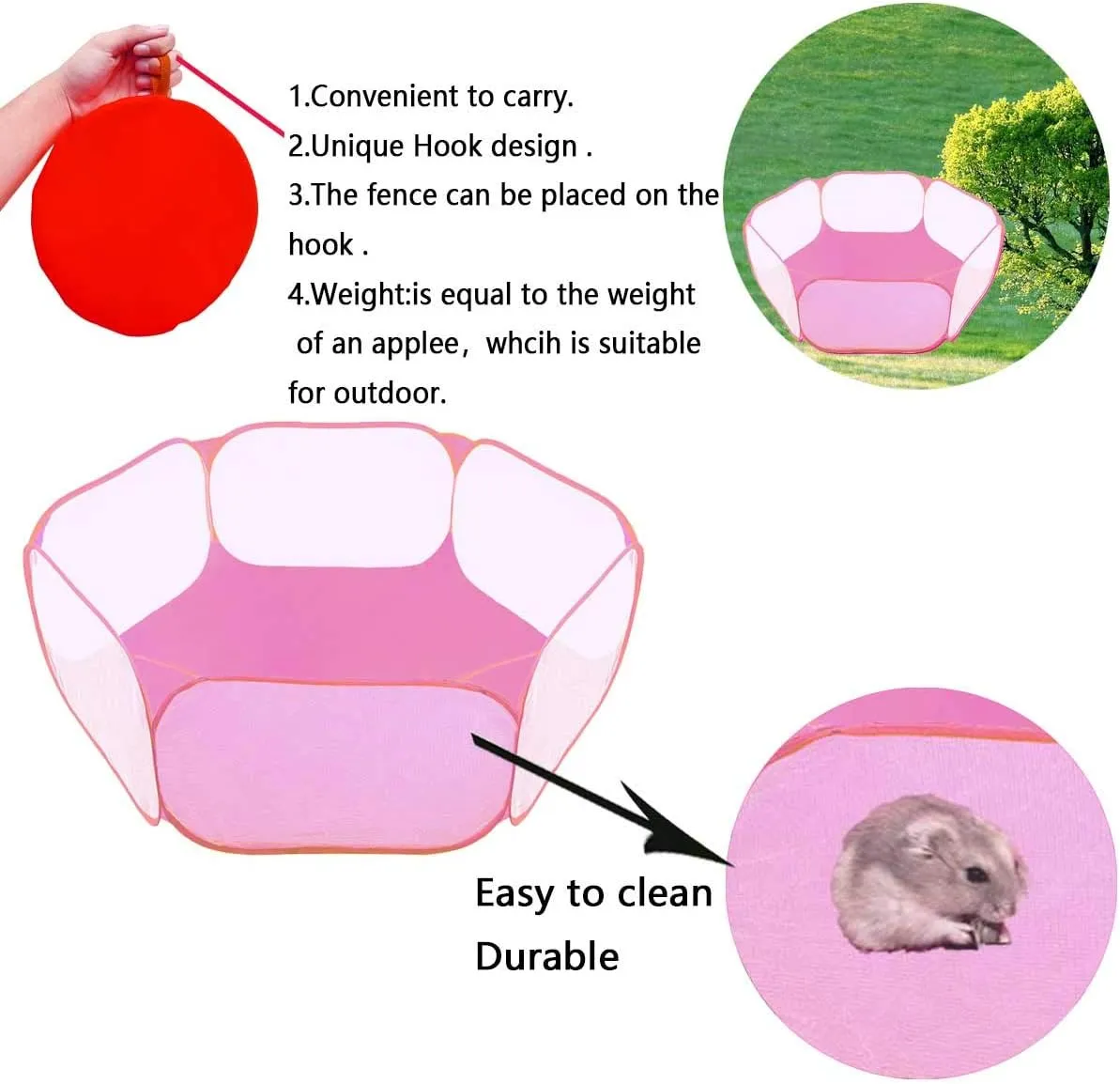 Small Animals Tent,Reptiles Cage,Breathable Transparent Pet Playpen Pop Open Outdoor/Indoor Exercise Fence,Portable Yard Fence (Pink)