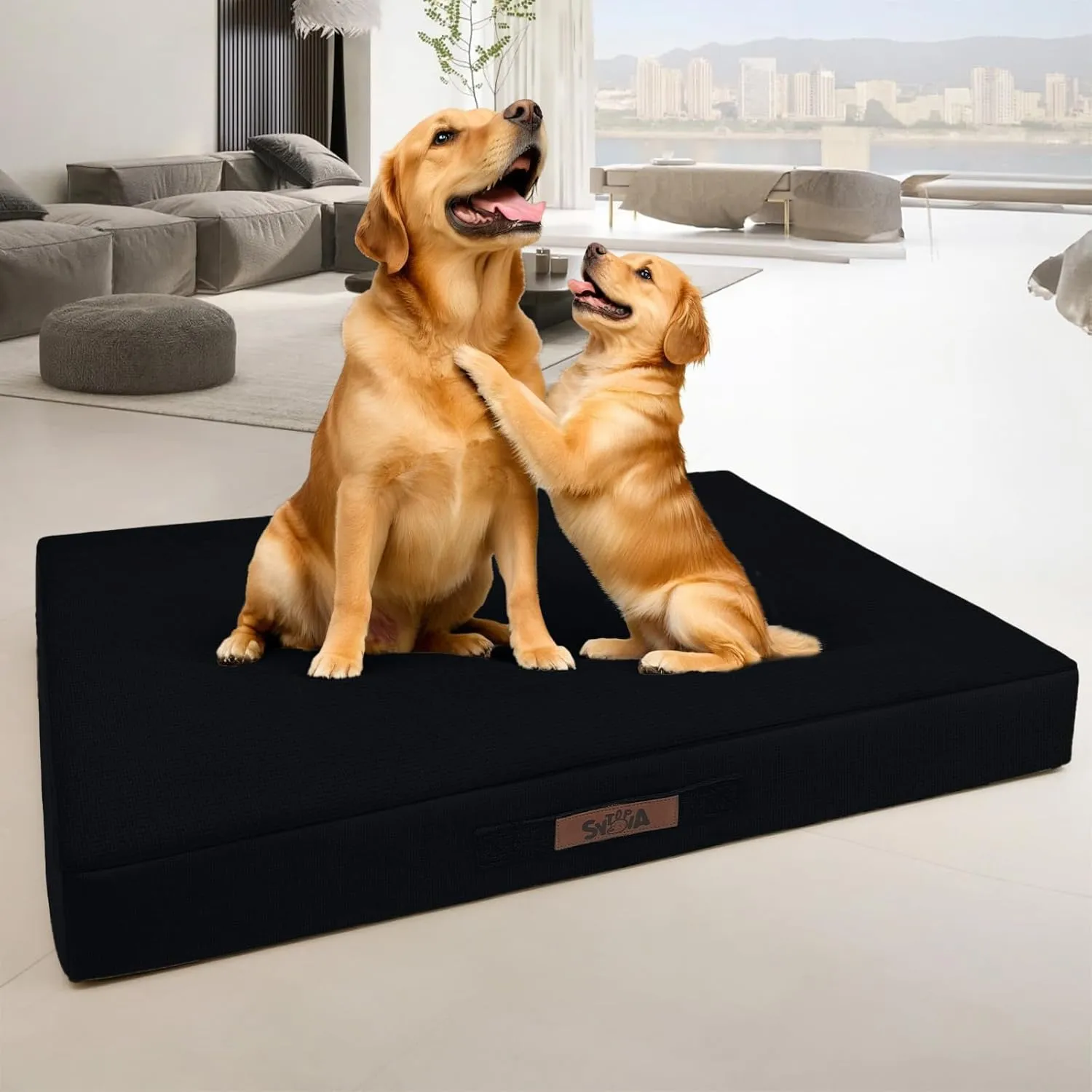 Sytopia 42-Inch Chew-Resistant Dog Bed  XL, Extra Large Waterproof & Orthopedic Pet Bed for Outdoor Use. Supports Up to 100 lbs, Machine-Washable, Great for Crates  Black