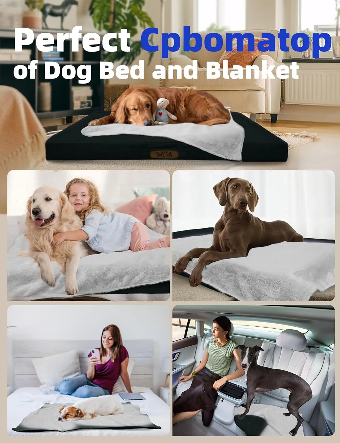Sytopia 42-Inch Chew-Resistant Dog Bed  XL, Extra Large Waterproof & Orthopedic Pet Bed for Outdoor Use. Supports Up to 100 lbs, Machine-Washable, Great for Crates  Black