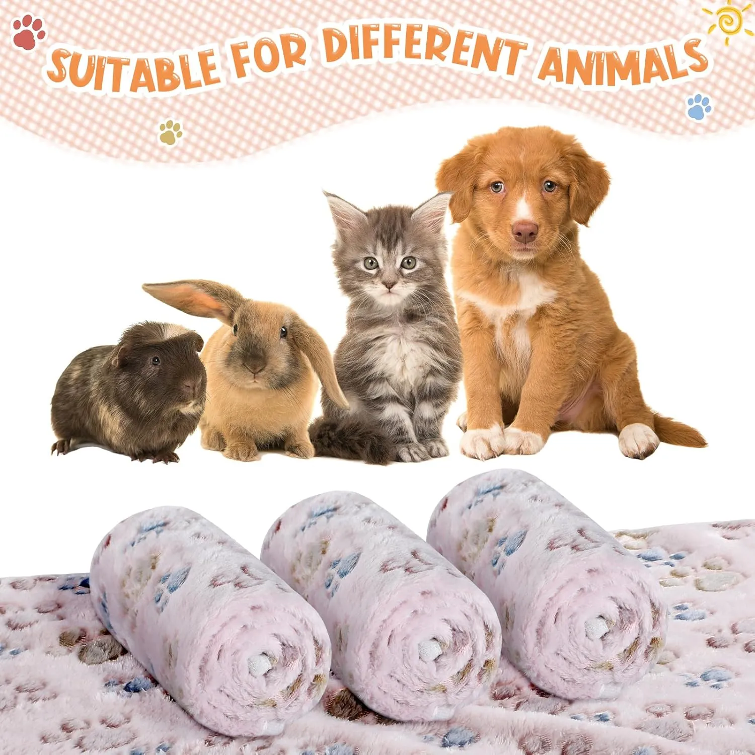 Tatuo 4 Pcs Dog Blanket for Pet Puppy Teething Toys Paw Print Fleece Blanket for Pet Cat Soft Warm Sleep Mat Guinea Pig Cage Mat(Small(24 x 16 Inch),Beige)
