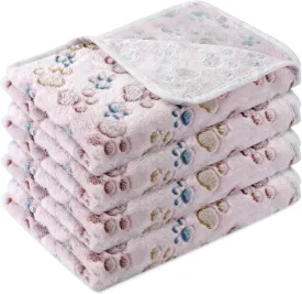 Tatuo 4 Pcs Dog Blanket for Pet Puppy Teething Toys Paw Print Fleece Blanket for Pet Cat Soft Warm Sleep Mat Guinea Pig Cage Mat(Small(24 x 16 Inch),Beige)