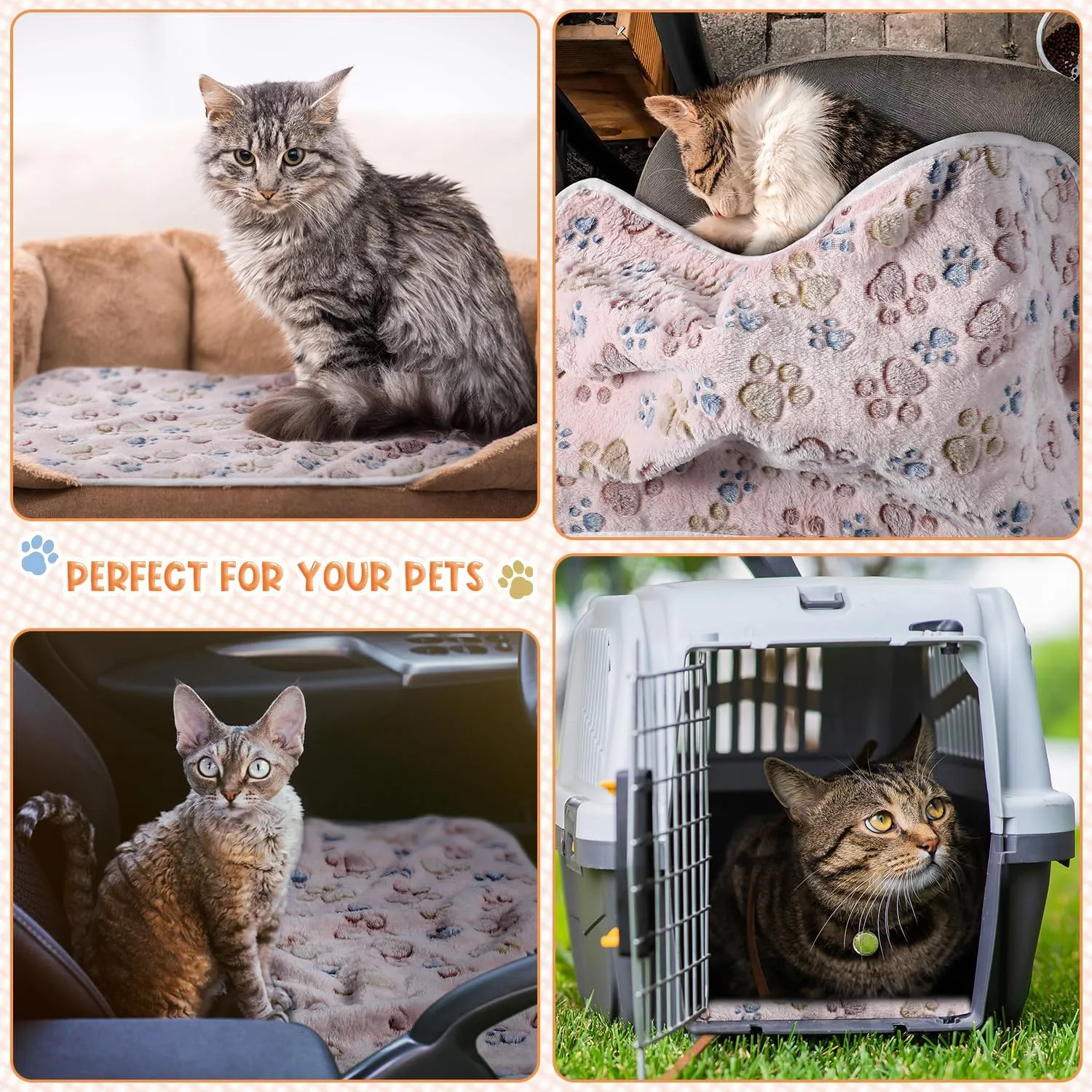 Tatuo 4 Pcs Dog Blanket for Pet Puppy Teething Toys Paw Print Fleece Blanket for Pet Cat Soft Warm Sleep Mat Guinea Pig Cage Mat(Small(24 x 16 Inch),Beige)