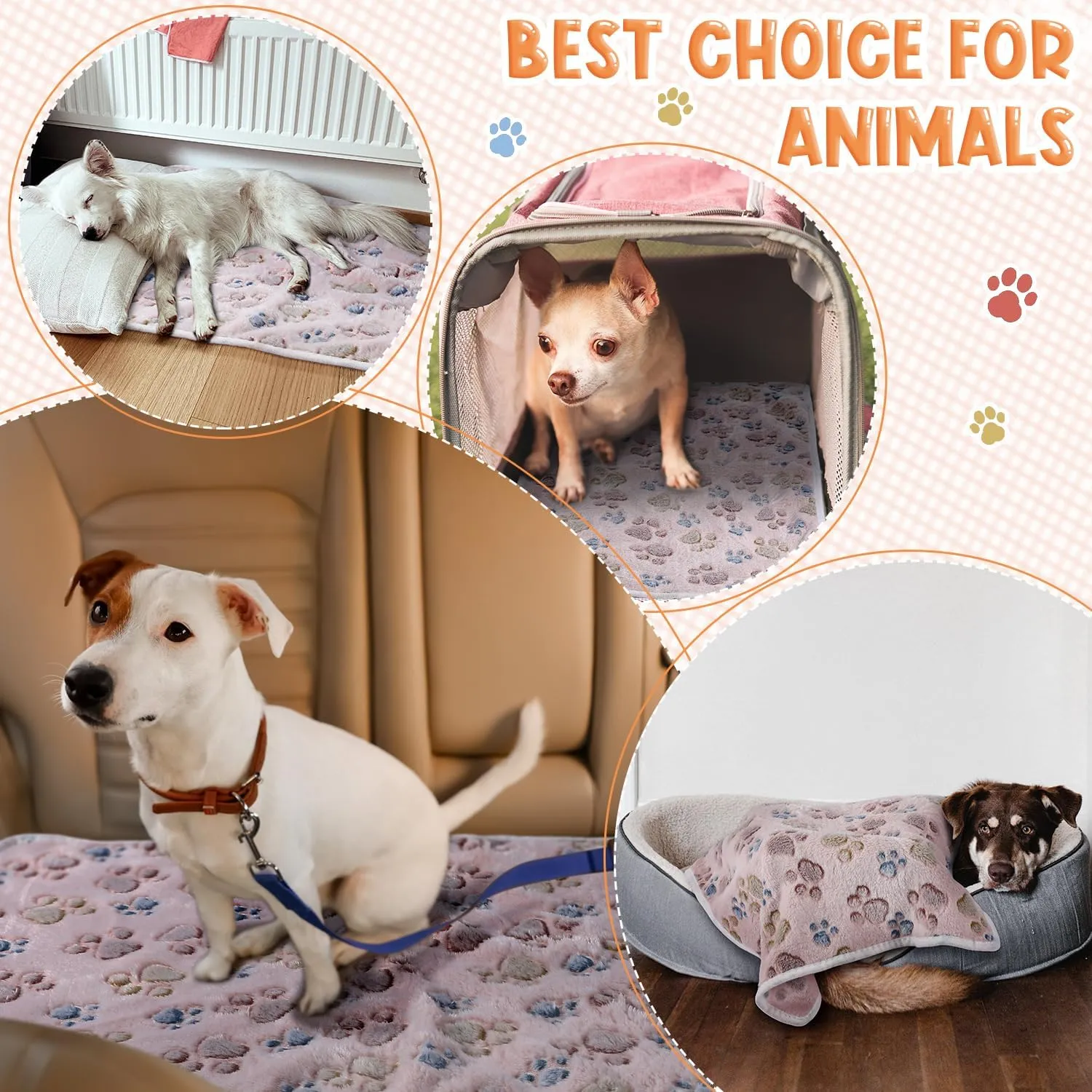 Tatuo 4 Pcs Dog Blanket for Pet Puppy Teething Toys Paw Print Fleece Blanket for Pet Cat Soft Warm Sleep Mat Guinea Pig Cage Mat(Small(24 x 16 Inch),Beige)