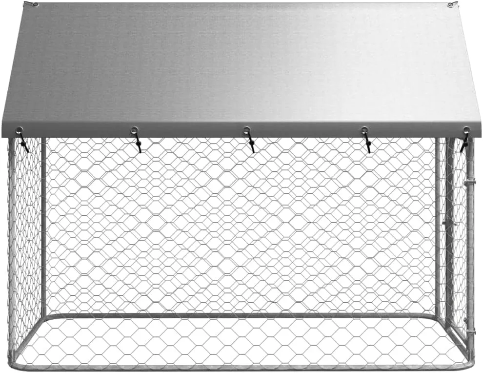 Tidyard Outdoor Dog Kennel with Roof and Door Galvanized Steel Fence Pet Playpen House Metal Outside Dog Enclosures Pet Crate Cage