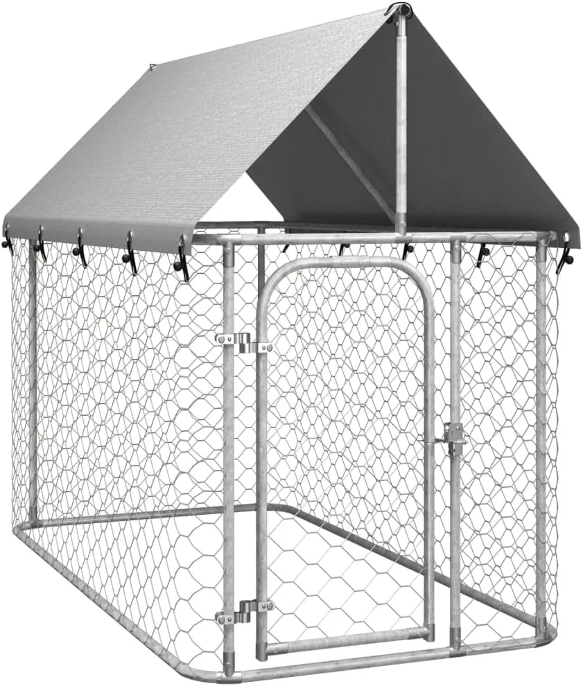 Tidyard Outdoor Dog Kennel with Roof and Door Galvanized Steel Fence Pet Playpen House Metal Outside Dog Enclosures Pet Crate Cage