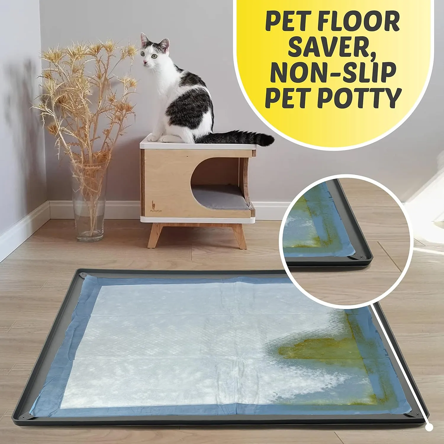 TidyFriend Pee Pad Tray 24x36 Inches - Easy to Clean & Store, No Spill Silicon Training Pad for Dogs (Grey)