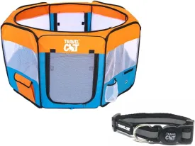 Travel Cat Portable Cat Tent with Breakaway Cat Collar - Foldable Outdoor Pet Playpen with Adjustable Safety Collar for Cats and Small Pets