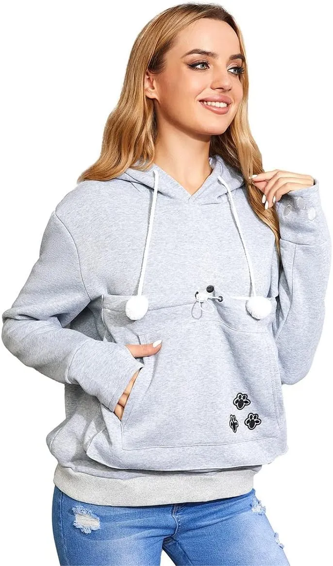 Unisex Big Pouch Hoodie Long Sleeve Fleece Pet Dog Holder Carrier Pullover Sweatshirt