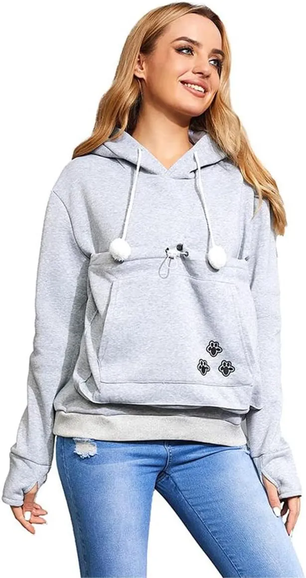 Unisex Big Pouch Hoodie Long Sleeve Fleece Pet Dog Holder Carrier Pullover Sweatshirt