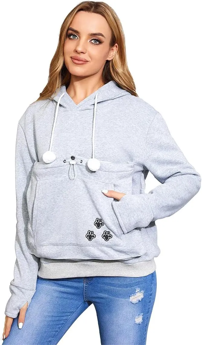 Unisex Big Pouch Hoodie Long Sleeve Fleece Pet Dog Holder Carrier Pullover Sweatshirt