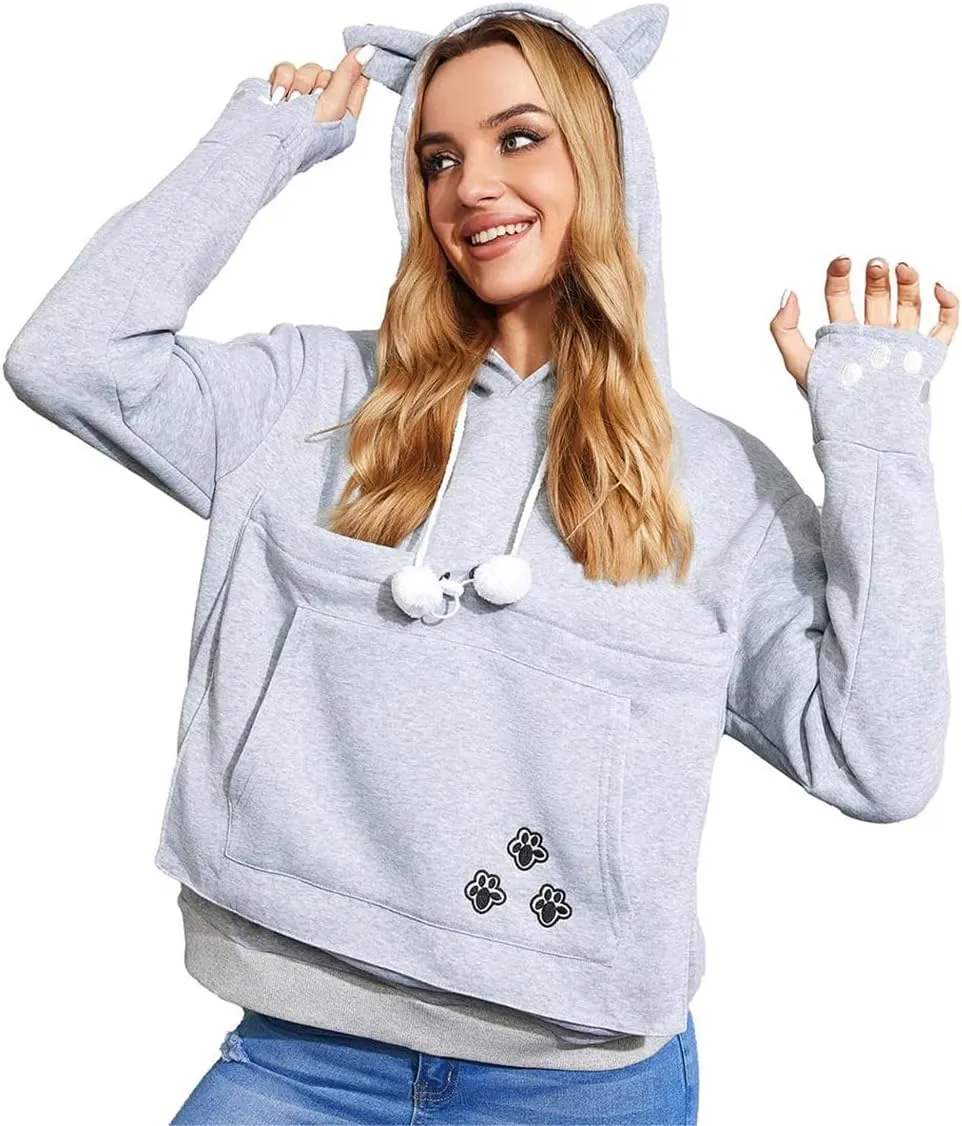 Unisex Big Pouch Hoodie Long Sleeve Fleece Pet Dog Holder Carrier Pullover Sweatshirt