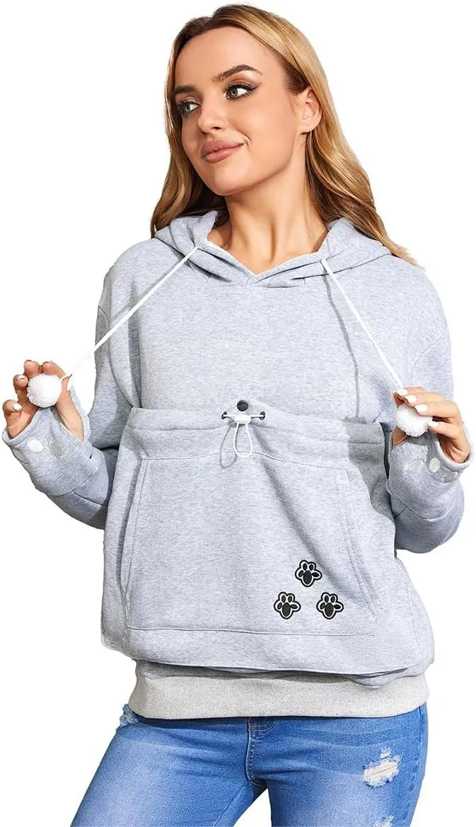 Unisex Big Pouch Hoodie Long Sleeve Fleece Pet Dog Holder Carrier Pullover Sweatshirt