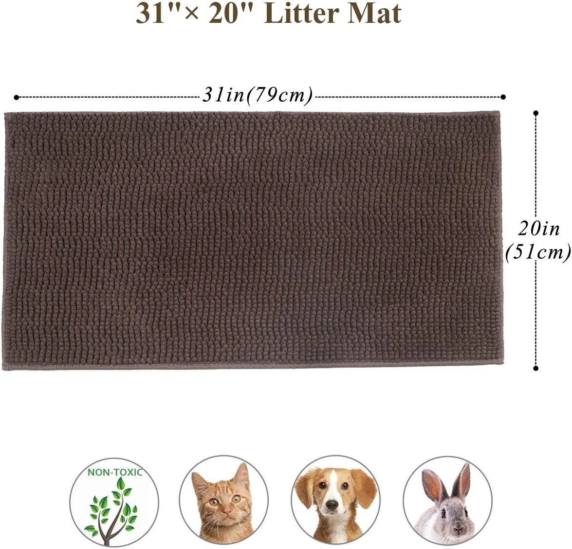 VIVAGLORY Soft Cat Litter Box Mat, Large Litter Trapping Mat for Indoor Cat, Machine Washable Cat Kitty Litter Tray with No-slip and Waterproof, 31" 20", Brown