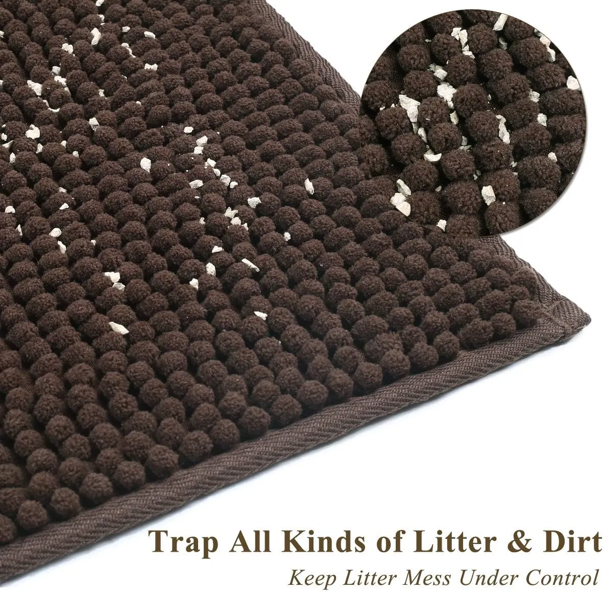 VIVAGLORY Soft Cat Litter Box Mat, Large Litter Trapping Mat for Indoor Cat, Machine Washable Cat Kitty Litter Tray with No-slip and Waterproof, 31" 20", Brown