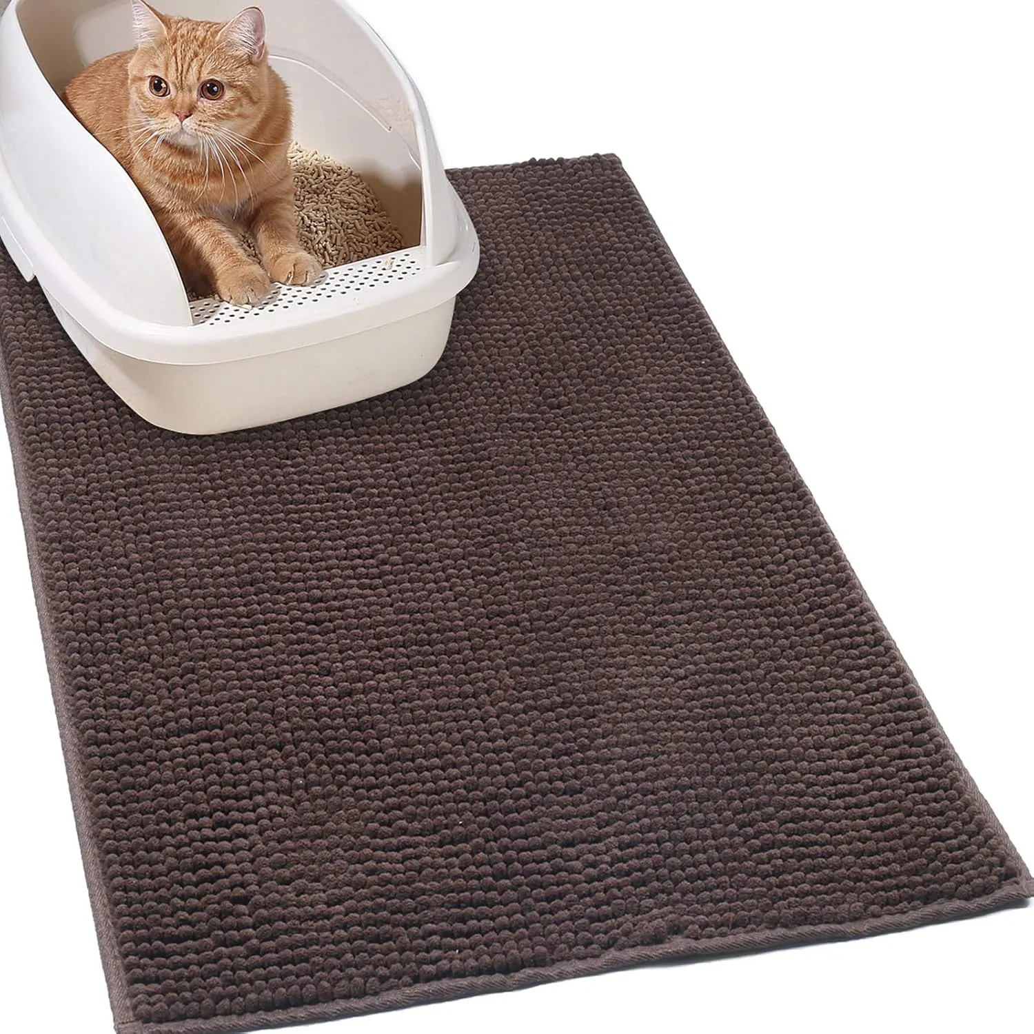 VIVAGLORY Soft Cat Litter Box Mat, Large Litter Trapping Mat for Indoor Cat, Machine Washable Cat Kitty Litter Tray with No-slip and Waterproof, 31" 20", Brown