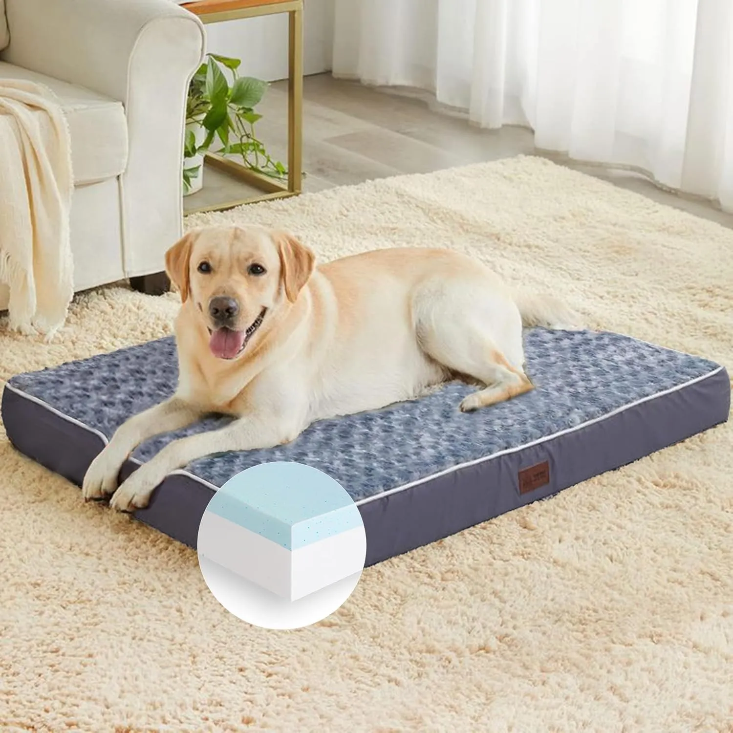WESTERN HOME WH Memory Foam Dog Bed for Large Dogs, Orthopedic Thick Crate Bed with Double Waterproof and Washable Cover