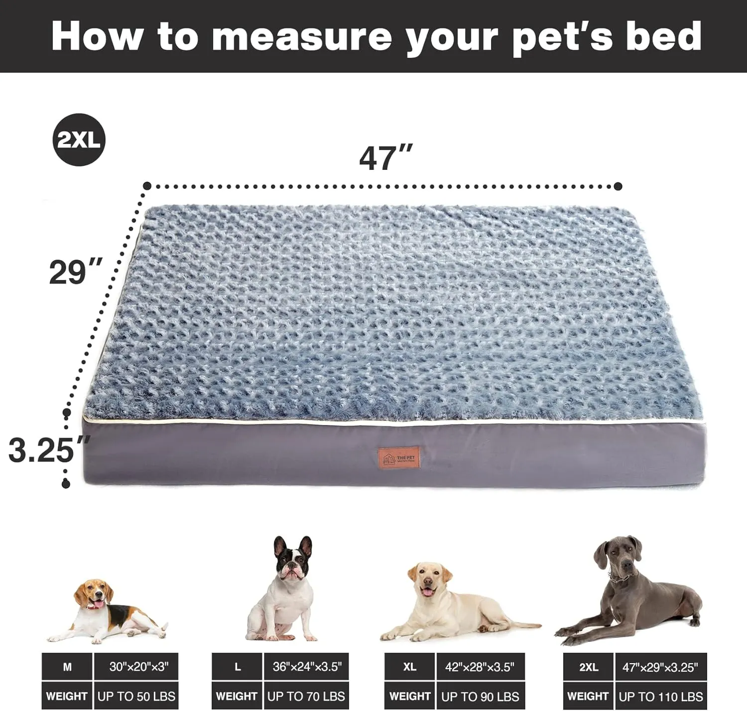 WESTERN HOME WH Memory Foam Dog Bed for Large Dogs, Orthopedic Thick Crate Bed with Double Waterproof and Washable Cover