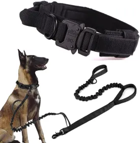Xqpetlihai Tactical Dog Collar and Leash Set Adjustable Military Nylon Dog Collar with Control Handle and Heavy Duty Metal Buckle for Large Dogs Black L