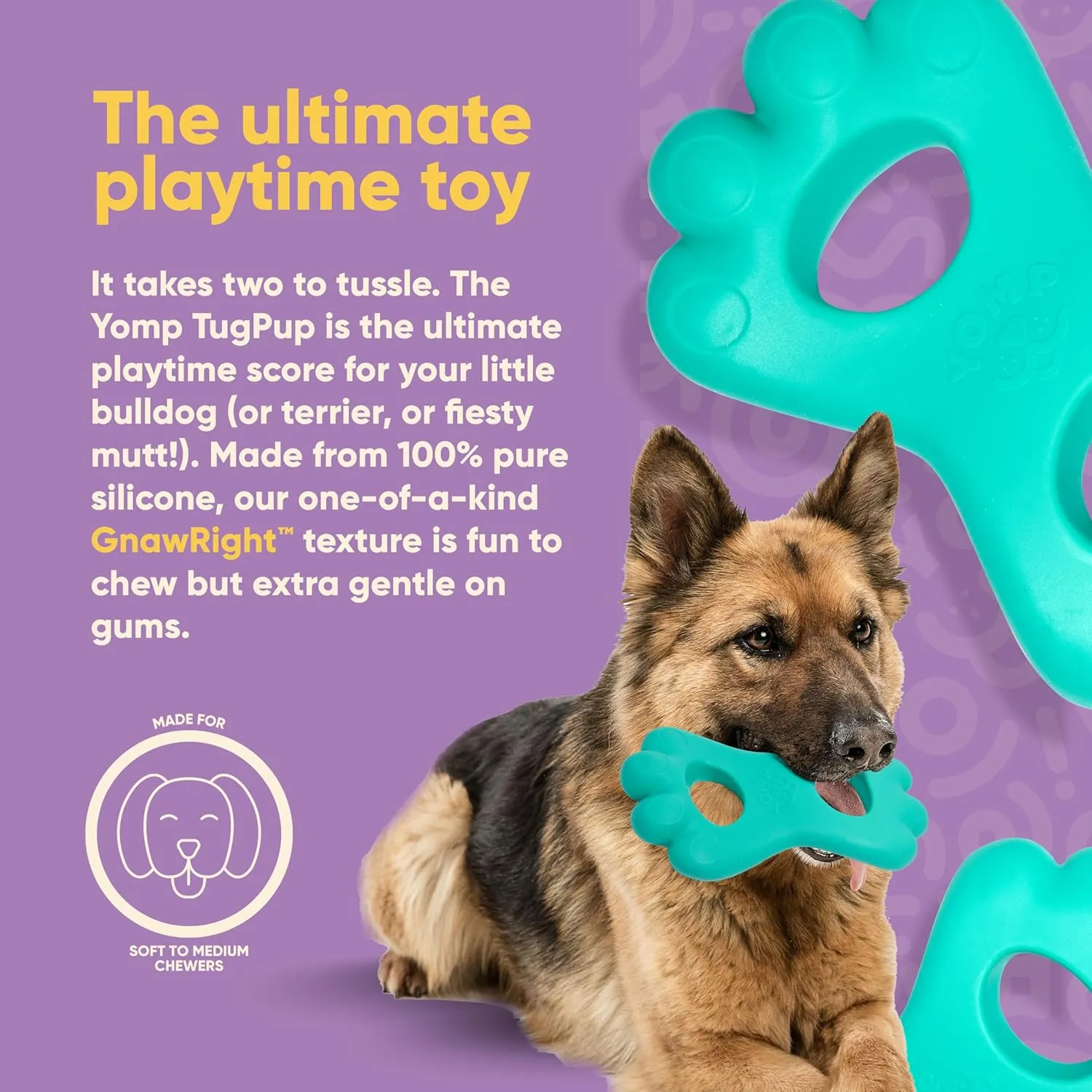 Yomp TugPup Dog Tug Toy  Interactive Pull Toy for Soft and Medium Chewers, Pet-Safe, Non-Toxic Silicone Chew Toy for Puppies and Teething Dogs