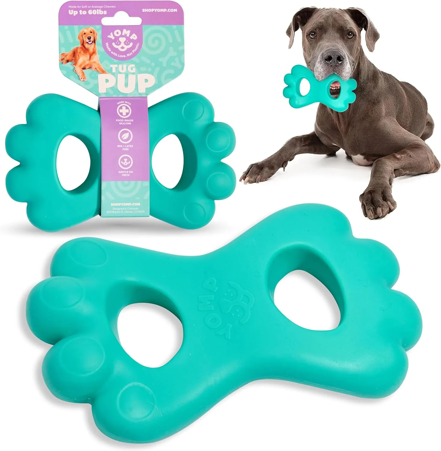 Yomp TugPup Dog Tug Toy  Interactive Pull Toy for Soft and Medium Chewers, Pet-Safe, Non-Toxic Silicone Chew Toy for Puppies and Teething Dogs